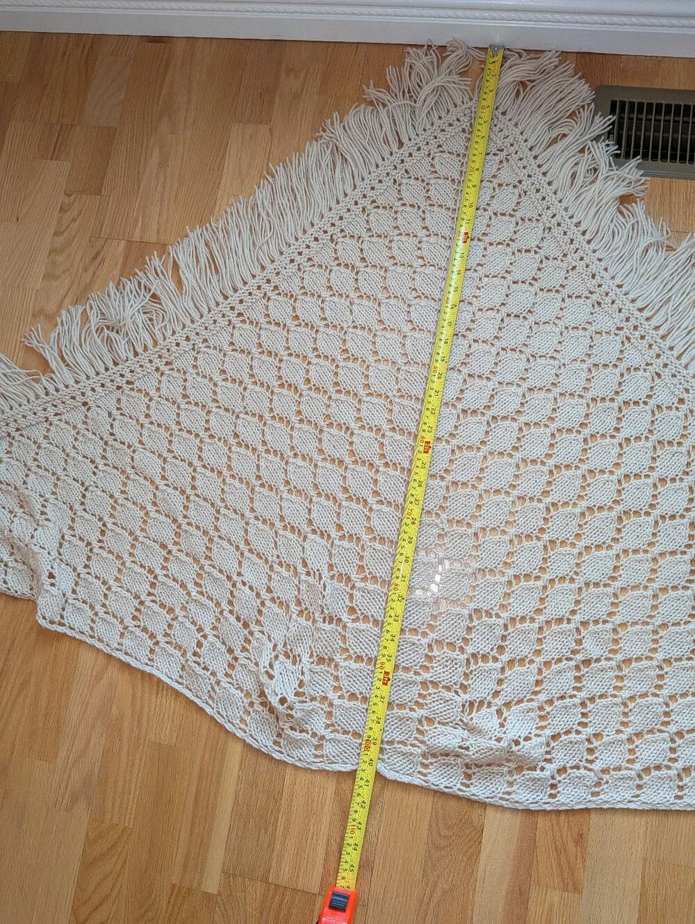 Cream Knitting Fringe Shawl Boho Wrap - Brand Length 71” inches